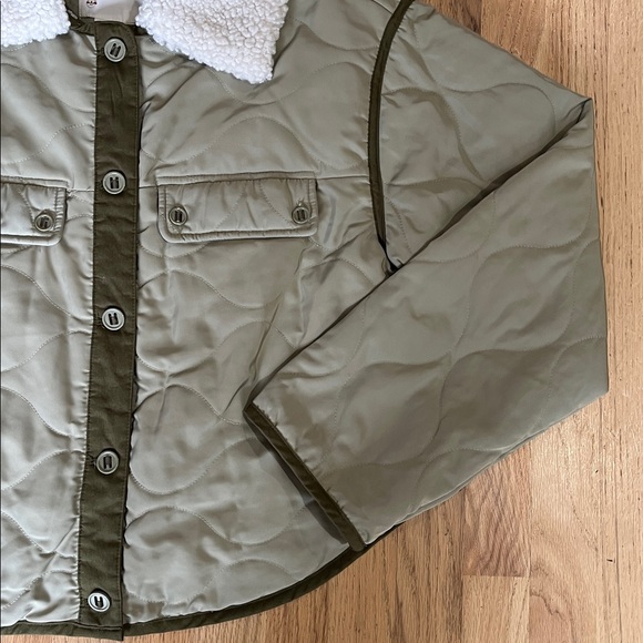 Anthropologie Green Quilted Jacket W/ Removable Sherpa Collar Sz M - Picture 6 of 11